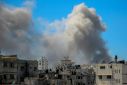 Smoke billows after Israeli bombardment in the vicinity of the Al-Shifa hospital in Gaza City on March 23, 2024