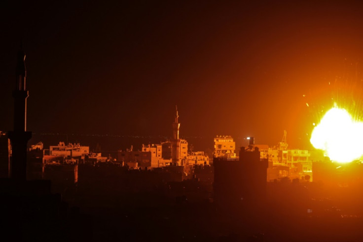 A fireball errupts during an Israeli bombardment on Rafah, in the southern Gaza Strip