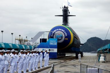 Macron was speaking during a ceremony to launch Brazil's third French-designed submarine, which will help secure the country's immense coastline, dubbed the "Blue Amazon"