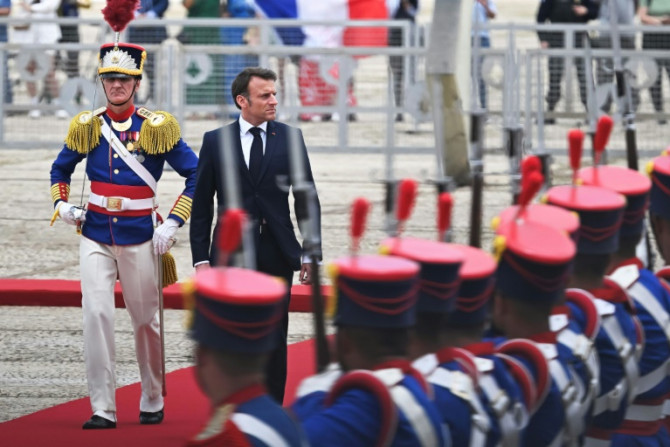 France's President Emmanuel Macron arrives at the Planalto Palace in Brasilia, on March 28, 2024