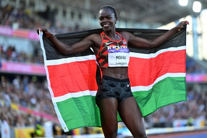 Mary Moraa of Kenya celebrates winning the women's 800m at the 2022 Commonwealth Games in Birmingham