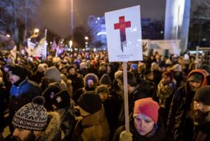 A pro-abortion rally in front of the Polish parliament