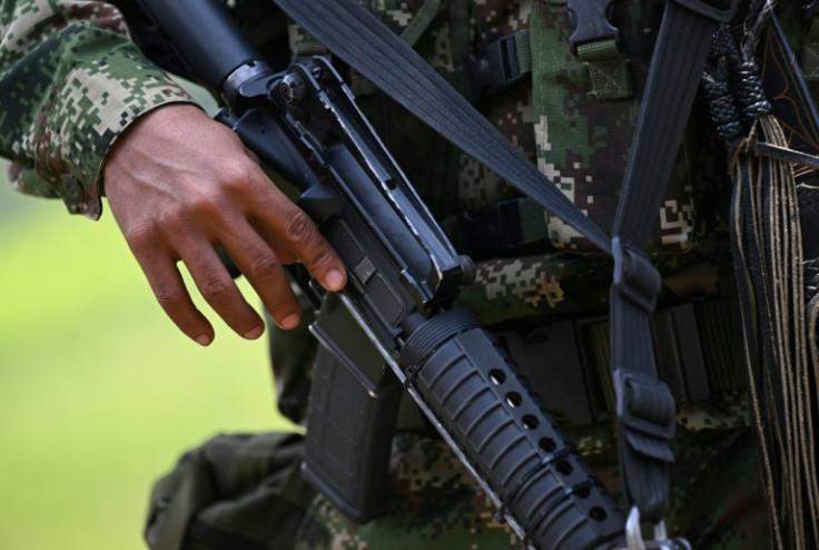 A member of a faction of the EMC, the main dissident group which broke away from FARC, patrols next to coca crops in one of their strongholds