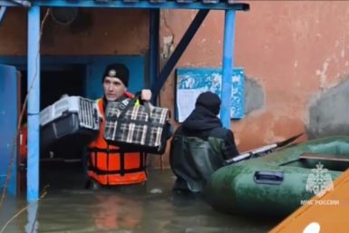 Screenshot from video of rescuers in Orsk, released by Russian emergencies ministry on April 7