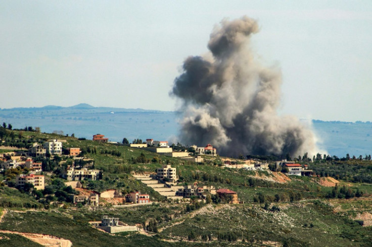 Smoke billows from the area of an Israeli air strike on the southern Lebanese village of Khiam near the border with Israel on April 8, 2024