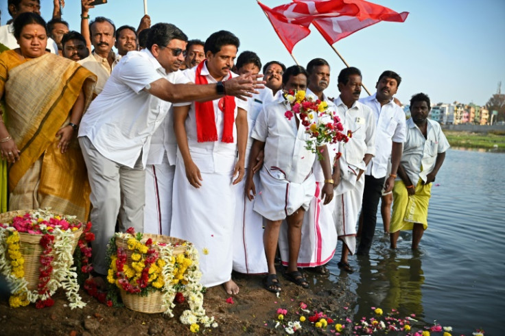 Palanivel Thiaga Rajan (center L), Tamil Nadu's information technology minister, says he is proud of southern India's history of 'harmonised' mixed-faith communities