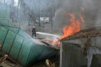 Fire caused by a missile strike in the centre of Kharkiv on April 7
