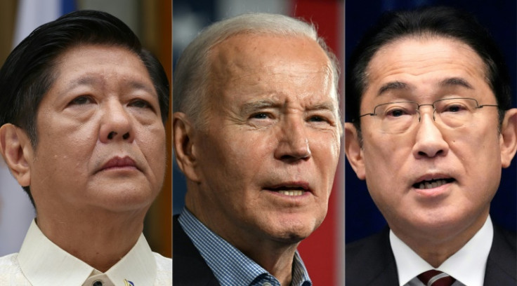 Philippines' President Ferdinand Marcos Jr. (L), US President Joe Biden (C) and Japan's Prime Minister Fumio Kishida (R)