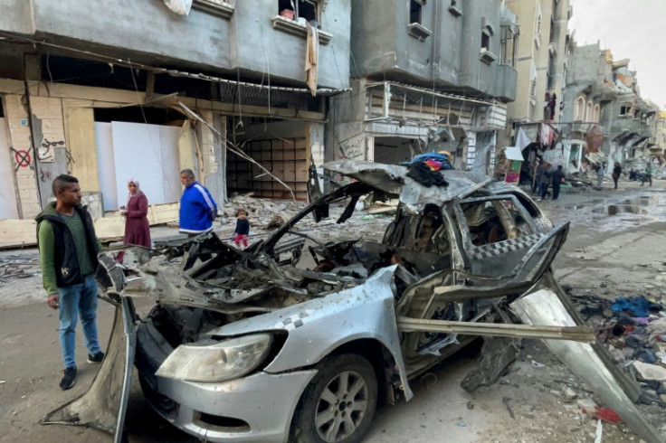The car in which three sons of Hamas leader Ismail Haniyeh were killed in an Israeli air strike in al-Shati camp, west of Gaza City on April 10, 2024