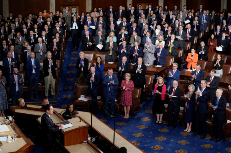 Japanese Prime Minister Fumio Kishida is given a standing ovation as he addresses a joint meeting of Congress at the US Capitol