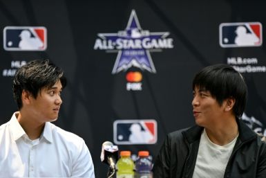 Shohei Ohtani (left) and translator Ippei Mizuhara (right) at an event in 2021