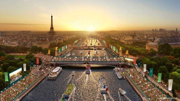 An artist's impression of Paris Olympics' unprecedented opening ceremony, which French authorities fear could be a target for drone attacks