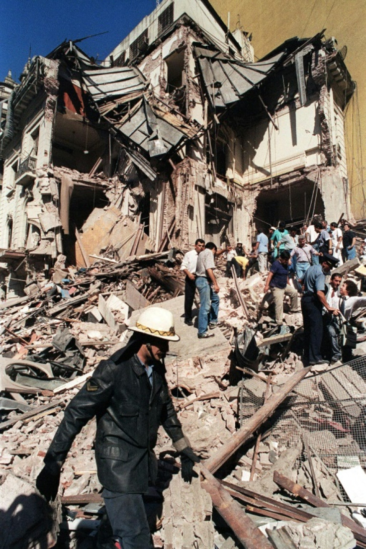 A file photo dated March 17, 1992, in Buenos Aires shows the destruction of the Israeli embassy in Argentina after a massive bomb attack