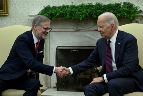 US President Joe Biden (R) meets with Czech Prime Minister Petr Fiala (L) in the Oval Office