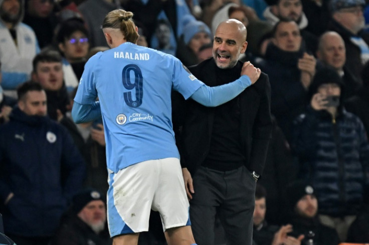 Pep Guardiola (right)has defended Erling Haaland (left) from his critics