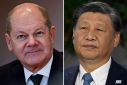 German Chancellor Olaf Scholz (L)  and China's President Xi Jinping (R) met in Beijing on Tuesday