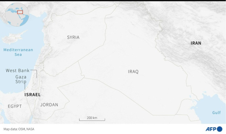 A map locating Iran, Syria, Iraq, Jordan and Israel