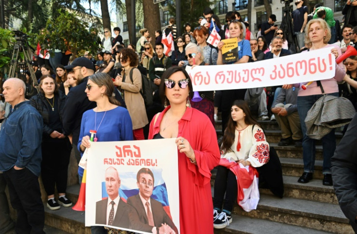 Protesters demonstrated against the bill outside parliament in Tbilisi