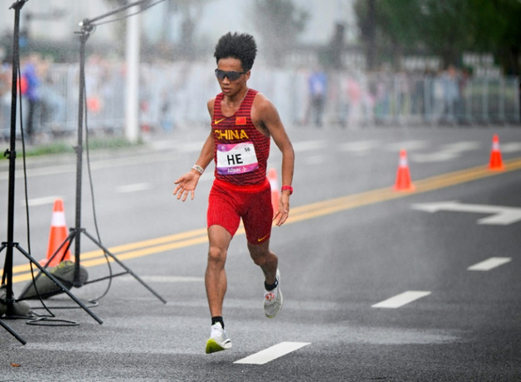 China's He Jie competes in the men's marathon at the Asian Games last year