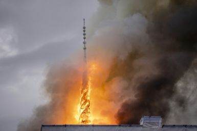 The spire tumbled to the ground in the fire that broke out on Tuesday morning, in scenes that shocked Denmark