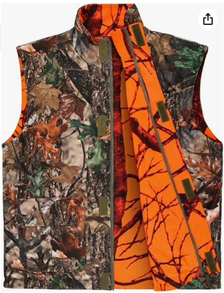 GUGULUZA Camo and Orange Hunting Reversible Vest