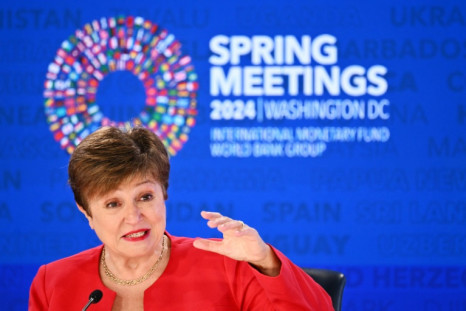 International Monetary Fund Managing Director Kristalina Georgieva speaks during  spring meetings at IMF headquarters in Washington