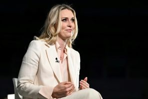 Former Olympic skiing gold medallist Lindsey Vonn speaks at an AI conference in London