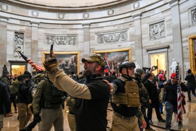 Trump supporters in the Rotunda of the US Capitol on January 6, 2021