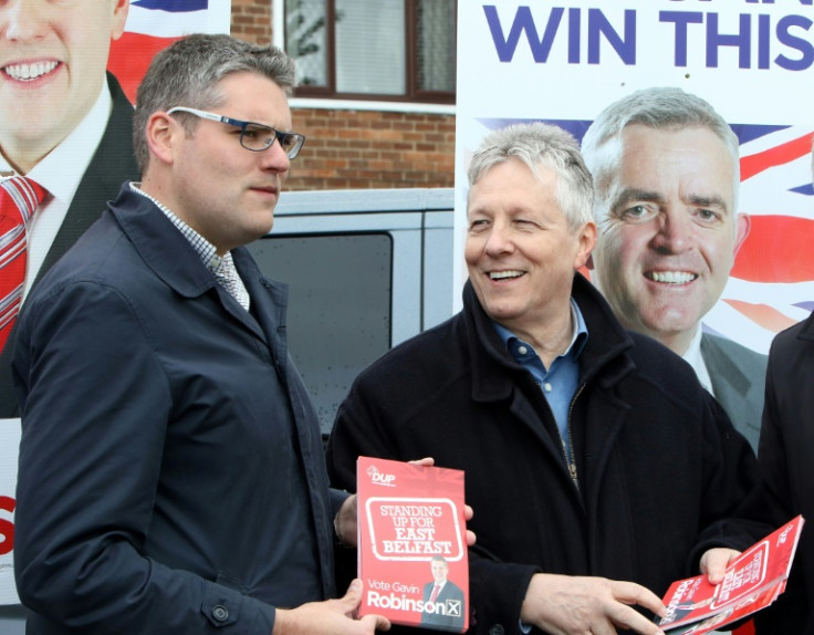 Gavin Robinson (L) was appointed interim leader of the DUP after Donaldson's suspension