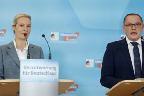 AfD leaders Alice Weidel and Tino Chrupalla face damaging allegations about an EU parliamentarian's aide accused of spying for China