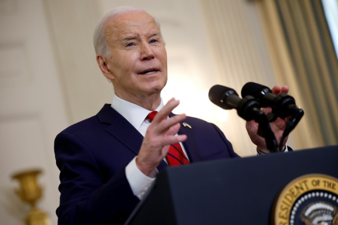 US President Joe Biden delivers remarks after signing legislation authorizing aid for Ukraine, Israel and Taiwan at the White House on April 24, 2024