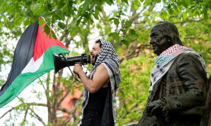 Pro-Palestinian students of Drexel University and the University of Pennsylvania demonstrate as they march from the City Hall to the University of Pennsylvania campus in Philadelphia