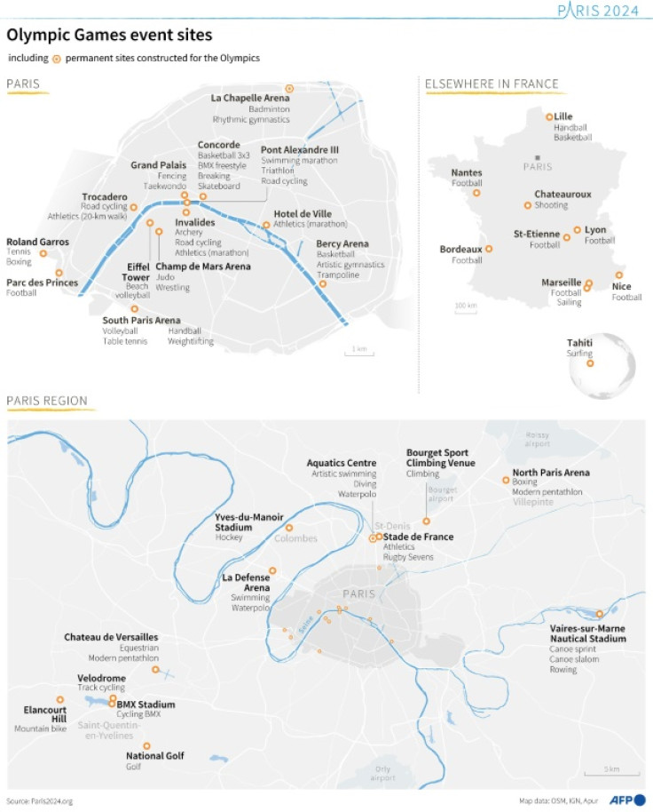 Maps showing event sites for the 2024 Paris Olympics