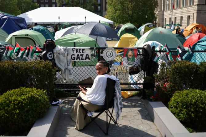 The pro-Palestinian encampment at the Columbia University on April 28, 2024 in New York City