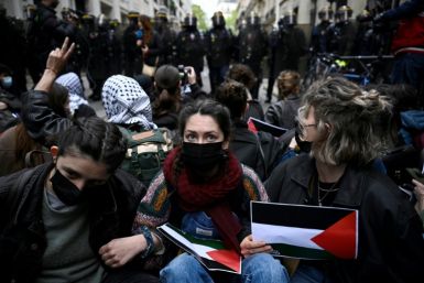 Student protesters stage a pro-Palestinian rally at Sciences Po university in Paris