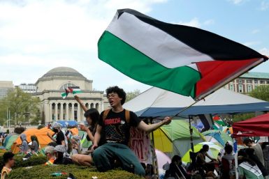 Protestors wave Palestinian flags on the West Lawn of Columbia University on April 29, 2024 in New York