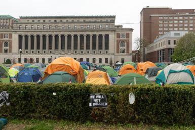 The encampment set up by pro-Palestinian student protestors and activsits at Columbia University is seen on April 30, 2024