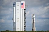 A Boeing Starliner capsule atop an Atlas V rocket sits on the launchpad at Cape Canaveral, Florida, May 4, 2024