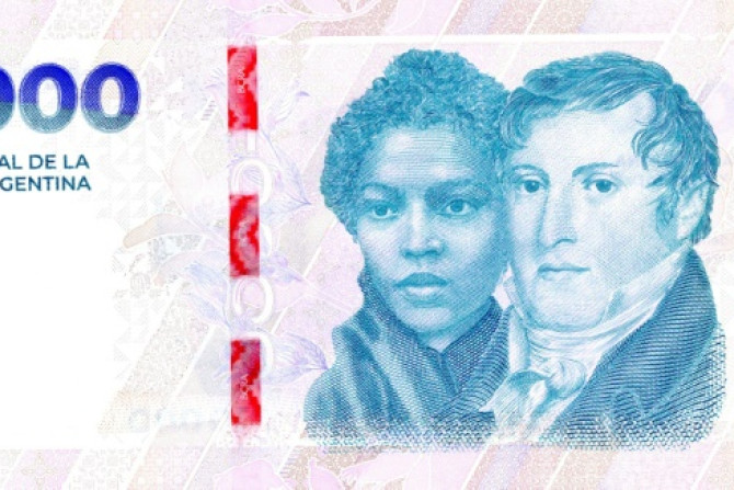 This handout picture released by the Central Bank of Argentina shows the new 10,000-peso banknote