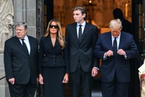 Barron Trump (2nd from right) is seen with his parents and grandfather in Palm Beach, Florida, in January 2024 during his grandmother's funeral