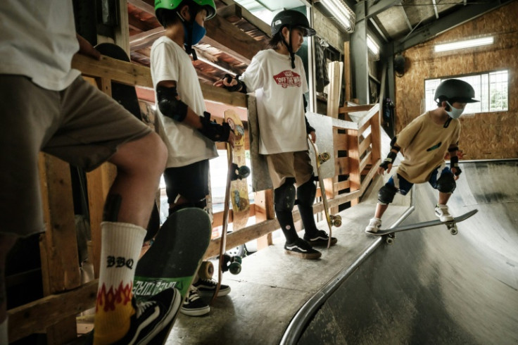 Children skateboarding in Sapporo, in northern Japan