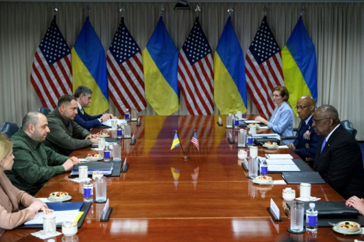 US Secretary of Defense Lloyd Austin (R) speaks during a meeting with Ukrainian Defense Minister Rustem Umerov (L) at the Pentagon on July 2, 2024