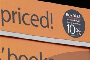 A sale sign is seen at a Borders bookstore in San Diego, California
