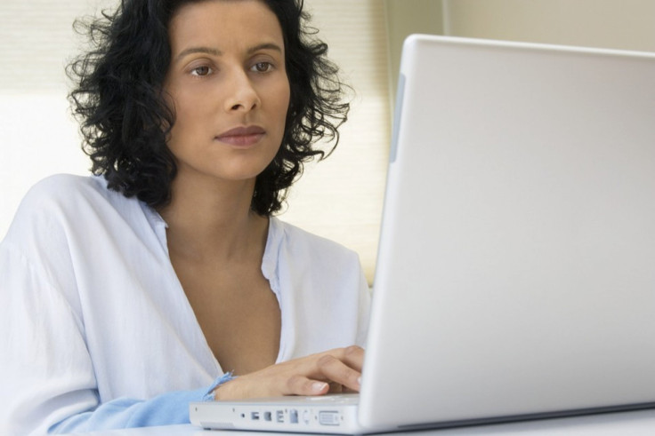 woman using computer