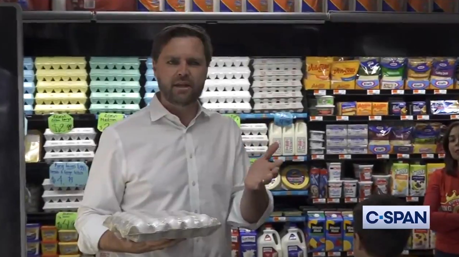 JD Vance Complains About  Eggs While Standing In Front Of  Eggs