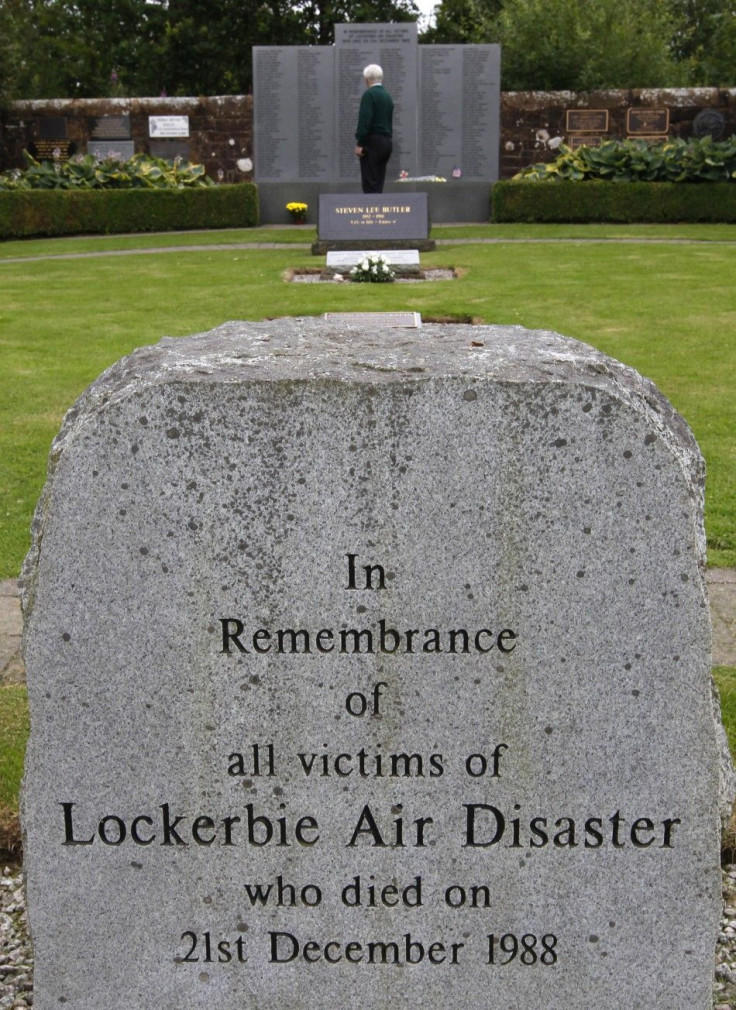 A man looks at the main headstone in the Lockerbie air disaster memorial garden in Lockerbie