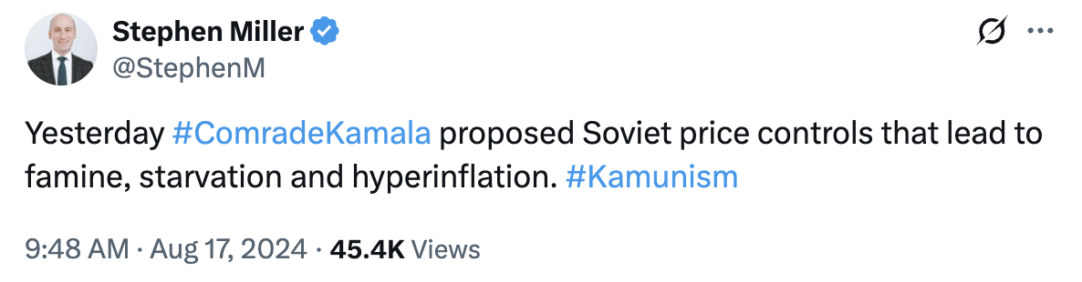 Trump Adviser Called Kamalas Plan to End Price Gouging Communist. Trump Adviser Called Kamalas Plan to End Price Gouging Communist.
