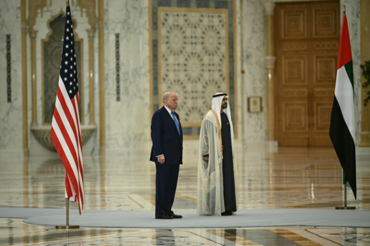 US President Donald Trump waits with his United Arab Emirates counterpart Sheikh Mohamed bin Zayed Al Nahyan in the Palace of the Nation in Abu Dhabi.