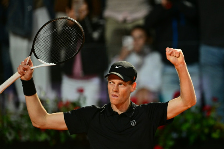 Jannik Sinner celebrates reaching the Italian Open final