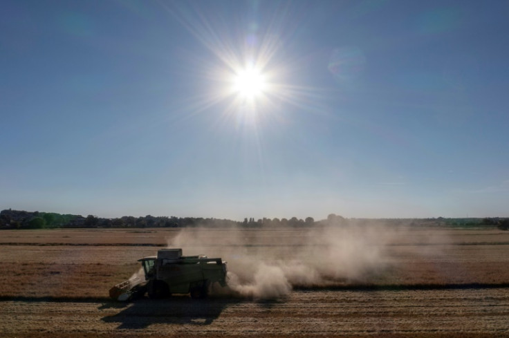 A combine harvest in Lincolnshire, eastern England, as Britain suffers its driest spring in over a century